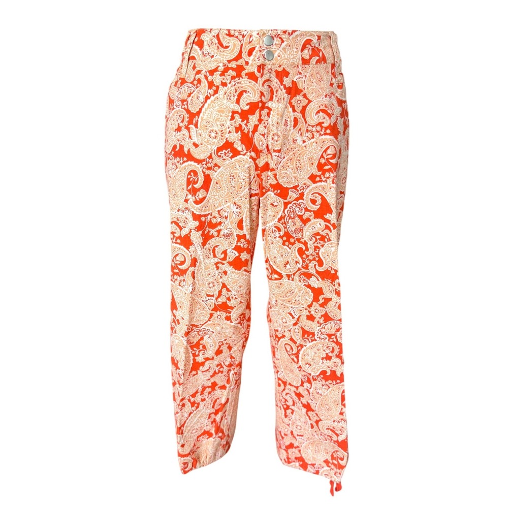 Coldwater Creek Orange Paisley Cargo Pants Womens 12‎ Drawstring Ankle Stretch